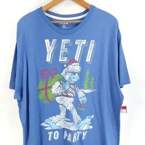 Yeti To Party Graphic T-Shirt Men's 2XL Blue Short Sleeve Holiday Time